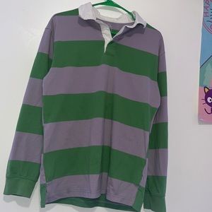 Purple and green shirt with white collar